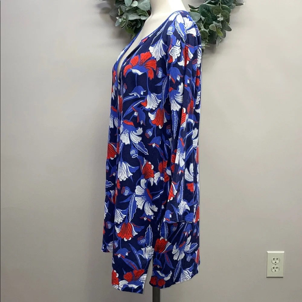 J. Crew Cotton Gauze Tunic V-neck 3/4 Sleeve Floral Print Cover-Up XL